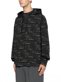 EMPORIO ARMANI - Black Oversized Logo Hoodie