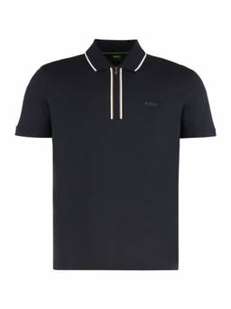 Boss - Blue Quarter Zip Logo Polo T-Shirt