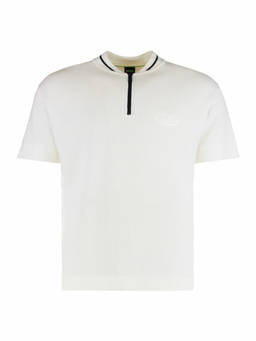 Boss - White Zipped Textured Polo T-Shirt