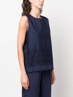 Parosh - Navy Blue Cotton Embroidered Top (L)