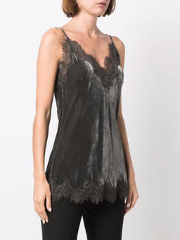 Gold Hawk - Dark Grey Dark Grey Lace Trim Sleeveless Top
