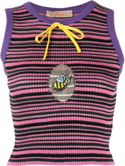 Cormio - Multicolour Cropped Striped Knit Top (S)