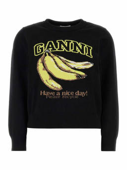 Ganni - Black Graphic Crew Neck Sweatshirt