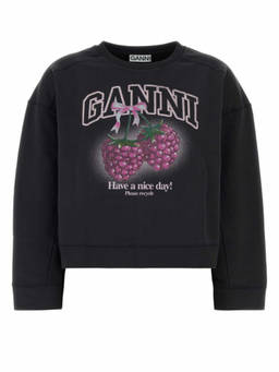Ganni - Black Graphic Crew Neck Sweatshirt