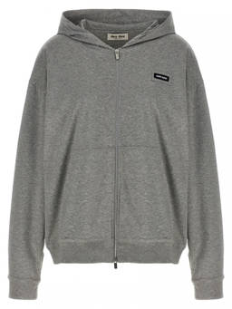 Miu Miu - Grey Logo Zip Up Hoodie
