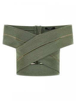 BALMAIN - Green Off-The-Shoulder Crop Top (S)