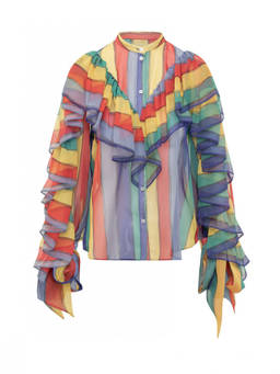 ROCHAS - Multicolour Stripes Band Collar Top