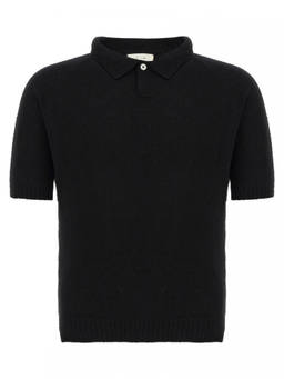 Ma'ry'ya - Black Boucl Cotton Polo T-Shirt
