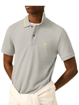 AMI Paris - Grey Logo Shirt Collar Polo T-Shirt