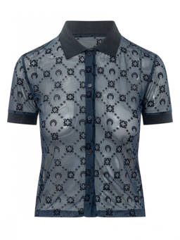 Marine Serre - Blue Embellished Shirt Collar Polo T-Shirt (M)