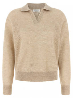 Brunello Cucinelli - Beige Textured Shirt Collar Polo T-Shirt