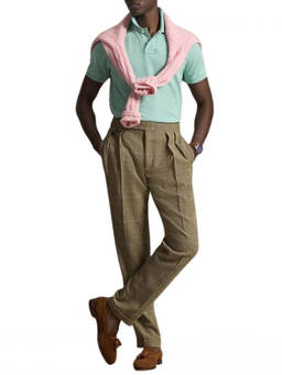 POLO RALPH LAUREN - RALPH LAUREN Green Solid Shirt Collar Polo T-Shirt