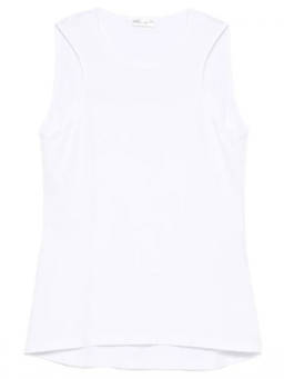Roberto Collina - White Solid Round Neck Top (S)