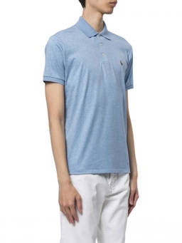 POLO RALPH LAUREN - RALPH LAUREN Blue Solid Shirt Collar Polo T-Shirt