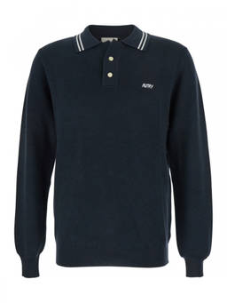 Autry - Dark Blue Logo Shirt Collar Polo T-Shirt