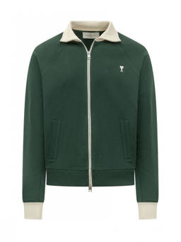 AMI Paris - Green Logo Zip-Up Sweatshirt