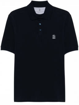 Brunello Cucinelli - Navy Blue Logo Cotton Polo T-Shirt