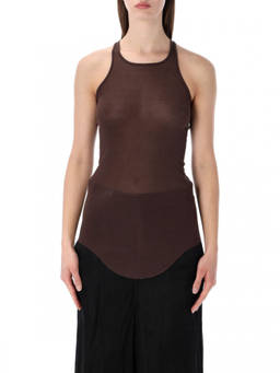 Rick Owens - Brown Round Neck Curved Hem Top