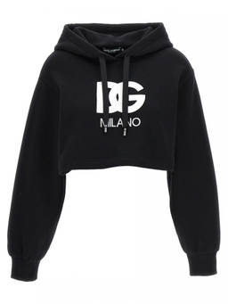 Dolce&Gabbana - Black Logo Embroidery Cropped Hoodie (S)