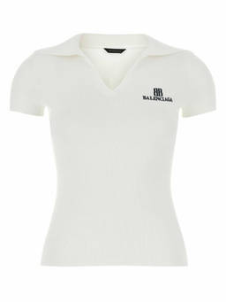 Balenciaga - White Printed Logo Polo T-Shirt (S)
