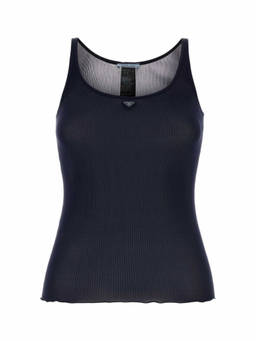 PRADA - Black Logo Scoop Neck Top