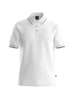 Boss - White Solid Shirt Collar Polo T-Shirt