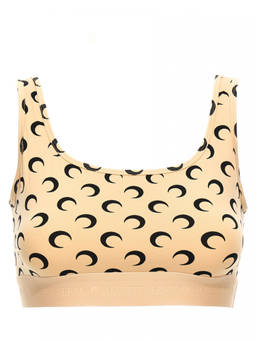 Marine Serre - Beige Moon Printed Jersey Cropped Top