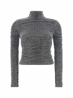 Dolce&Gabbana - Grey Draped Sequined Turtle-Neck Top (S)