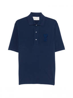 AMI Paris - Blue Shirt Collar Logo Polo T-Shirt