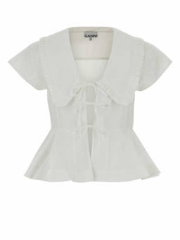 Ganni - White Ruffled Collar Top