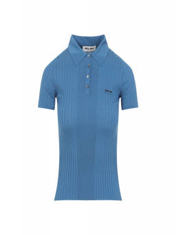 Miu Miu - Blue Logo Shirt Collar Polo T-Shirt (XS)