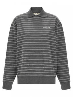 Miu Miu - Grey Stripes Shirt Collar Sweatshirt