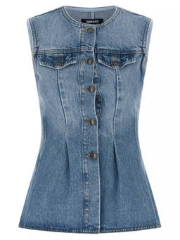 Rotate Birger Christensen - Light Blue Crew Neck Flared Denim Top (S)