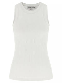 Victoria Beckham - White Crew Neck Ribbed Tank Top (L)