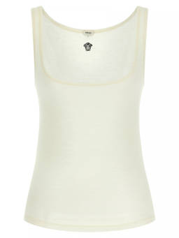 Versace - White Round Neck Sleeveless Top