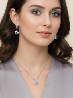 Designs & You - Blue Stainless Steel Women Coloured Stone Necklace with Earrings