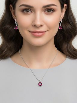 Designs & You - Pink Stainless Steel Women Coloured Stone Necklace with Earrings
