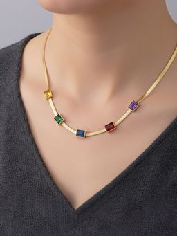 Designs & You - Multi-Color Stainless Steel Women Coloured Stone Necklace