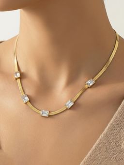 Designs & You - White Stainless Steel Women White Stones Necklace