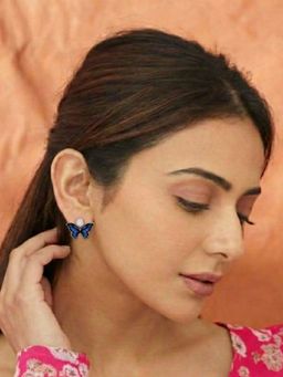 Accessher - Blue Brass Women White Stones Earrings