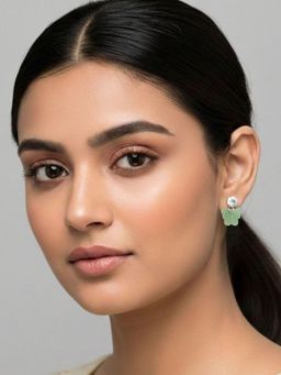 Accessher - Green Brass Women White Stones Earrings