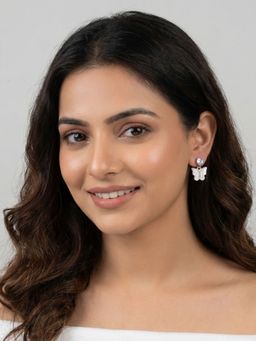 Accessher - White Brass Women White Stones Earrings