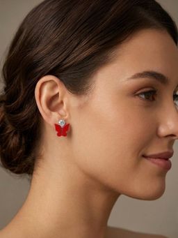 Accessher - Red Brass Women White Stones Earrings