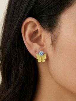Accessher - Yellow Brass Women White Stones Earrings