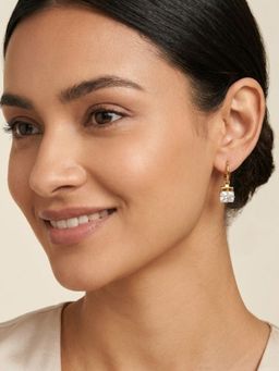 Accessher - Gold Brass Women White Stones Earrings