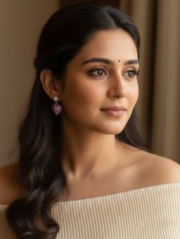 Accessher - Purple Silver Women White Stones Earrings