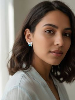Accessher - Blue Silver Women Statement Earrings