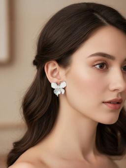 Accessher - White Silver Women Statement Earrings