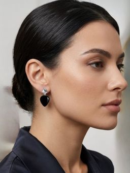 Accessher - Black Silver Women White Stones Earrings