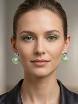 Accessher - Green Silver Women White Stones Earrings